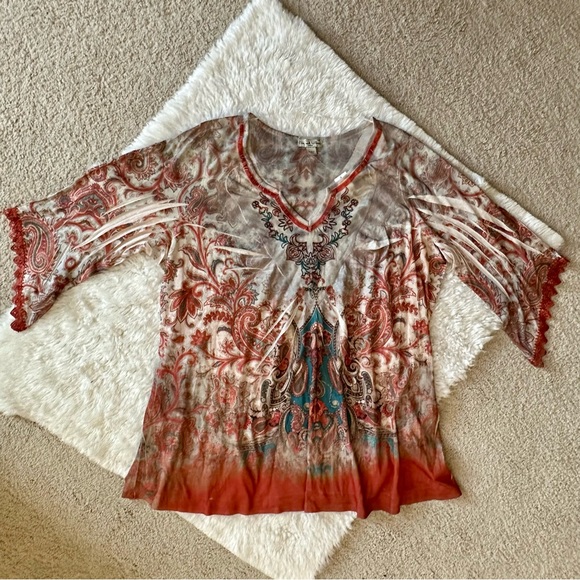 3X Live and let Live bohemian bell sleeve shirt - Picture 5 of 11